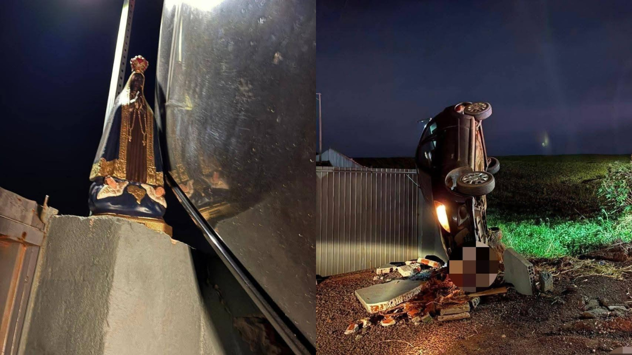 Vereadora sai ilesa após carro capotar e parar aos pés de Nossa Senhora Aparecida, no Paraná