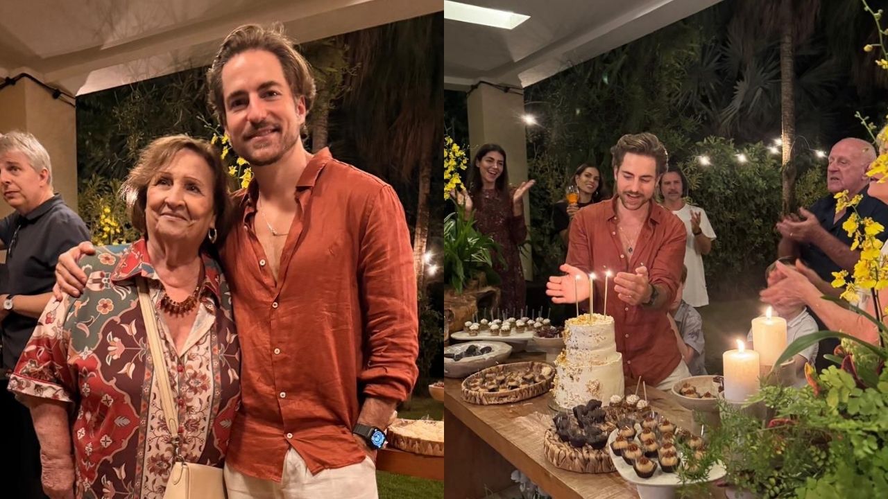 Thales Bretas, viúvo de Paulo Gustavo, comemora aniversário ao lado de Dona Déa e família