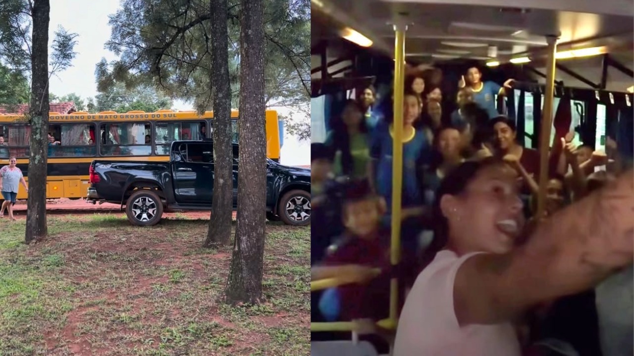 Ana Castela para ônibus escolar em sua fazenda nova no Mato Grosso do Sul e gera algazarra