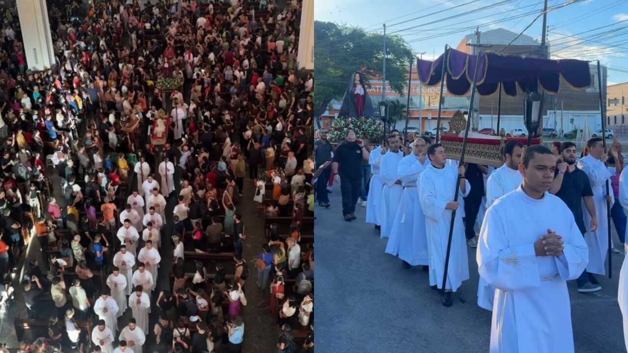 Fiéis acompanham Procissão do Senhor Morto pelas ruas de Fortaleza nesta Sexta-feira Santa