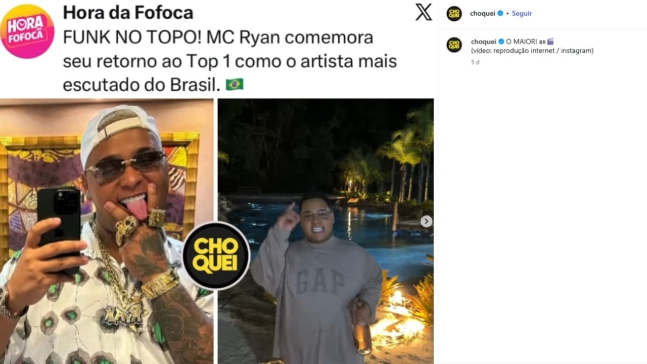 Dias antes da prisão do dono da página, Choquei fez post enaltecendo MC Ryan: “O maior!”