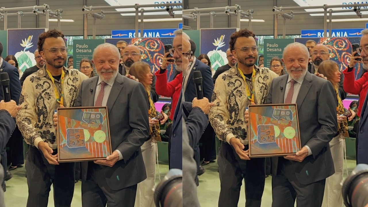 Lula recebe obra de artista paraense que exalta a estética das aparelhagens em feira na Alemanha