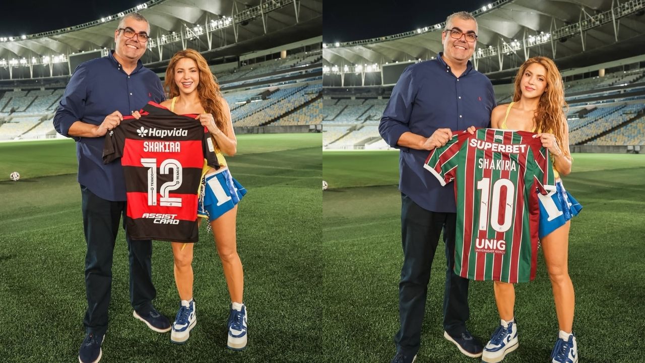 No Rio, Shakira visita Maracanã e ganha camisas de Flamengo e Fluminense; veja fotos